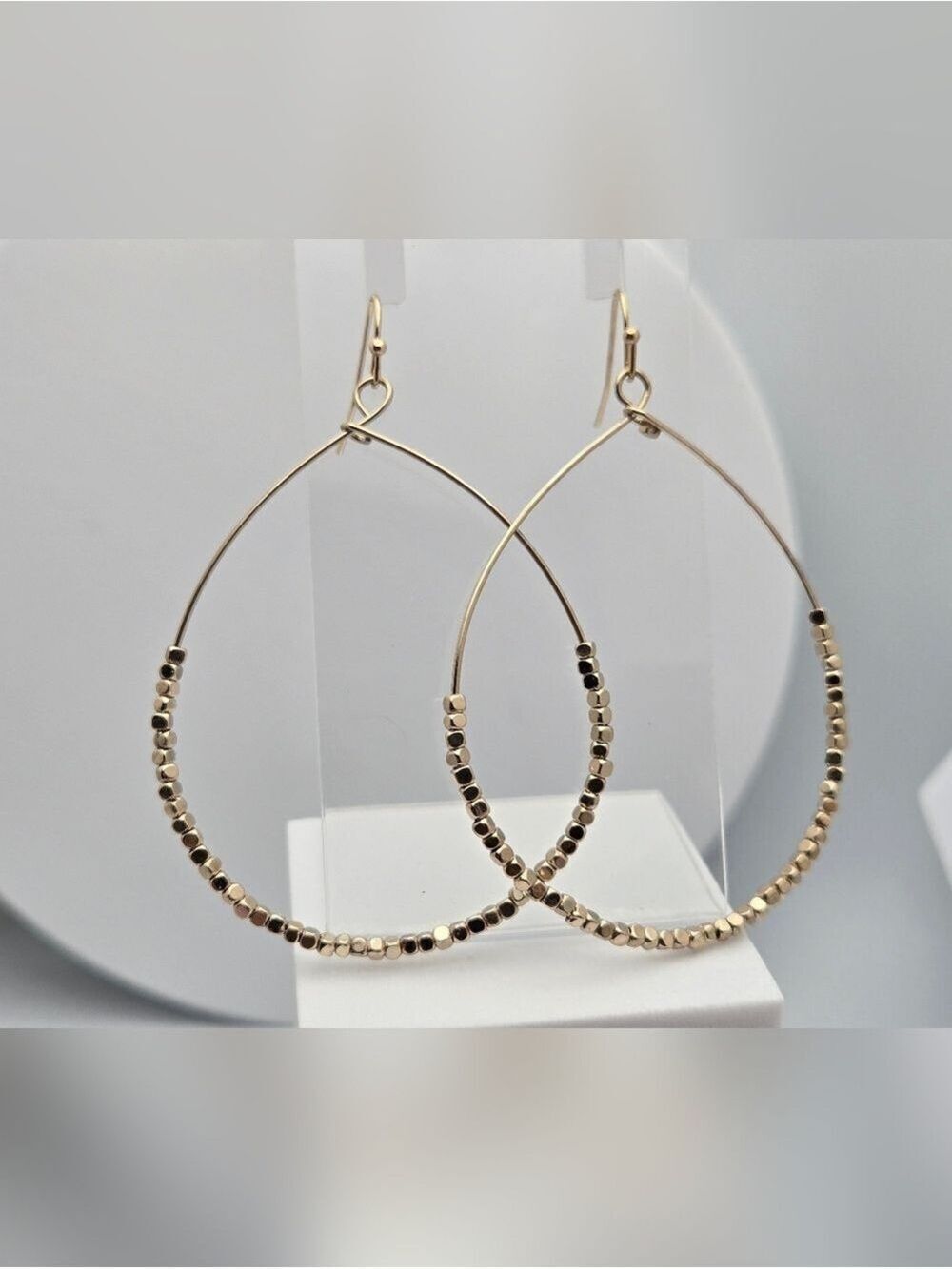 Banana Republic Beaded Teardrop Hoop Earrings Gold Tone 2.5" NWT
